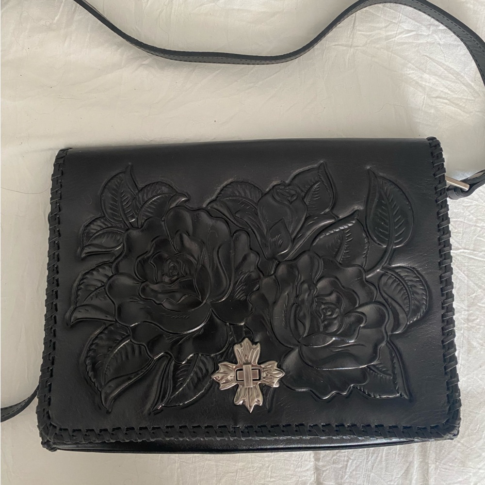 Patricia Nash black tooled leather crossbody. Like new used once!